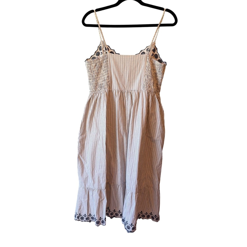 Madewell Jardin Embroidered Button Front Midi Dress Stripe Eyelet Blue White 4 - Picture 5 of 11